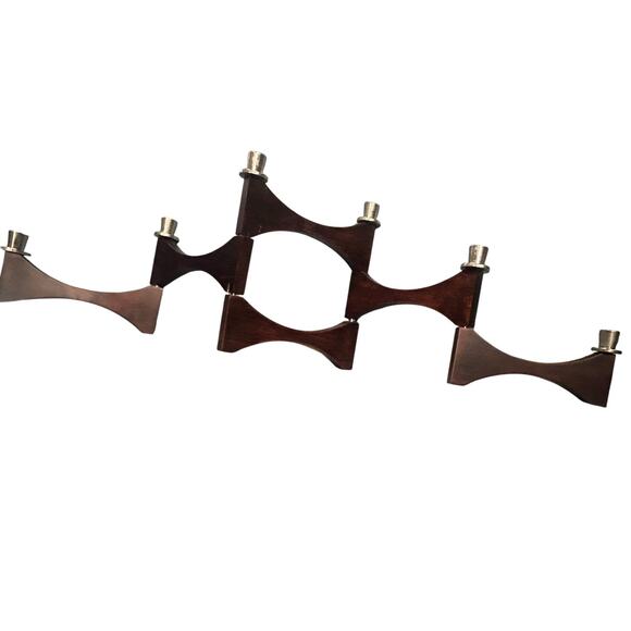 Mid Century Wood and Silver Folding Expanding Candelabra Scandinavian - Picture 2 of 6
